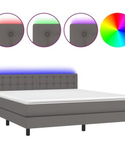 Krevet box spring s madracem LED sivi 180x200cm od umjetne kože