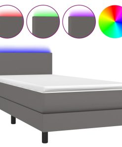 Krevet box spring s madracem LED sivi 90x190 cm od umjetne kože