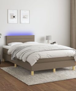 Krevet box spring s madracem LED smeđesivi 120 x 200 cm tkanina