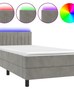 Krevet box spring s madracem LED svjetlosivi 100x200 cm baršun