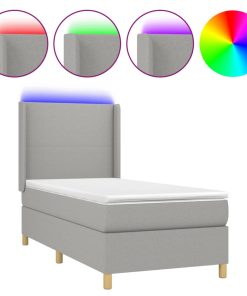 Krevet box spring s madracem LED svjetlosivi 100x200 cm tkanina