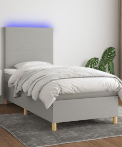 Krevet box spring s madracem LED svjetlosivi 100x200 cm tkanina