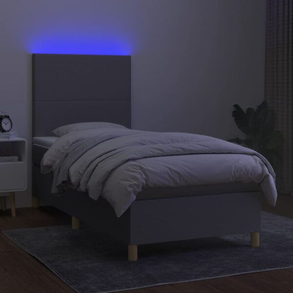 Krevet box spring s madracem LED svjetlosivi 100x200 cm tkanina - Image 4