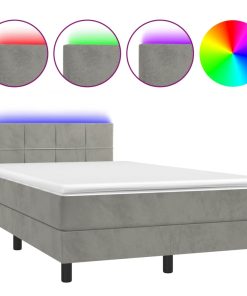 Krevet box spring s madracem LED svjetlosivi 120x200 cm baršun