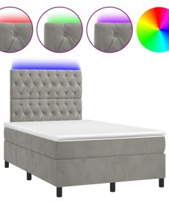 Krevet box spring s madracem LED svjetlosivi 120x200 cm baršun