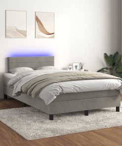 Krevet box spring s madracem LED svjetlosivi 120x200 cm baršun