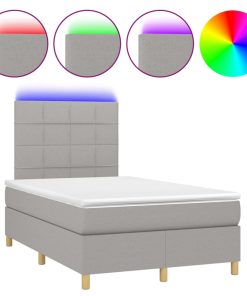 Krevet box spring s madracem LED svjetlosivi 120x200 cm tkanina