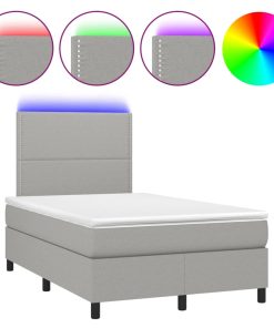 Krevet box spring s madracem LED svjetlosivi 120x200 cm tkanina