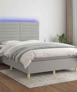 Krevet box spring s madracem LED svjetlosivi 140x190 cm tkanina