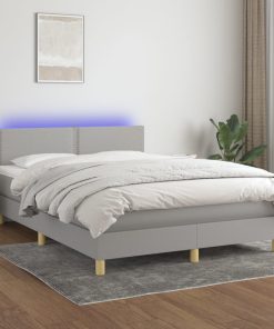 Krevet box spring s madracem LED svjetlosivi 140x190 cm tkanina