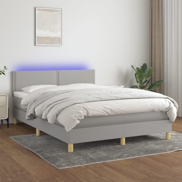 Krevet box spring s madracem LED svjetlosivi 140x190 cm tkanina