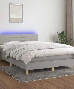 Krevet box spring s madracem LED svjetlosivi 140x190 cm tkanina