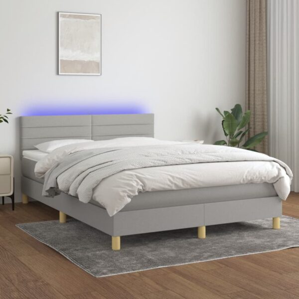 Krevet box spring s madracem LED svjetlosivi 140x190 cm tkanina