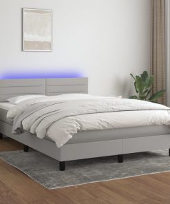 Krevet box spring s madracem LED svjetlosivi 140x190 cm tkanina