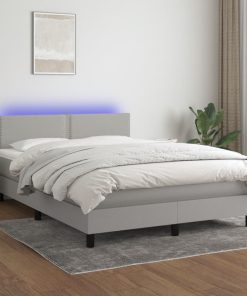 Krevet box spring s madracem LED svjetlosivi 140x190 cm tkanina