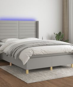 Krevet box spring s madracem LED svjetlosivi 140x190 cm tkanina