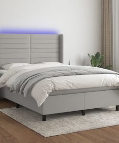 Krevet box spring s madracem LED svjetlosivi 140x190 cm tkanina