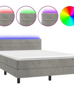 Krevet box spring s madracem LED svjetlosivi 140x200 cm baršun