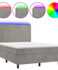 Krevet box spring s madracem LED svjetlosivi 140x200 cm baršun