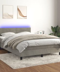Krevet box spring s madracem LED svjetlosivi 140x200 cm baršun
