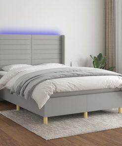 Krevet box spring s madracem LED svjetlosivi 140x200 cm tkanina