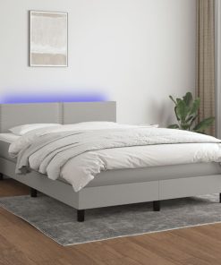 Krevet box spring s madracem LED svjetlosivi 140x200 cm tkanina