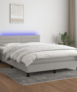 Krevet box spring s madracem LED svjetlosivi 140x200 cm tkanina