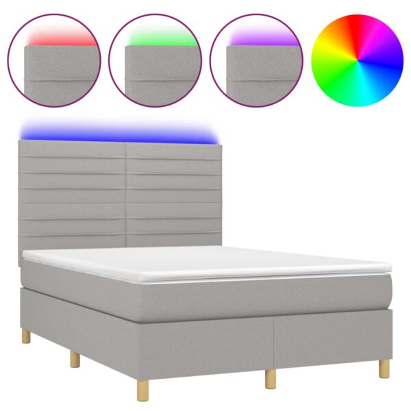 Krevet box spring s madracem LED svjetlosivi 140x200 cm tkanina