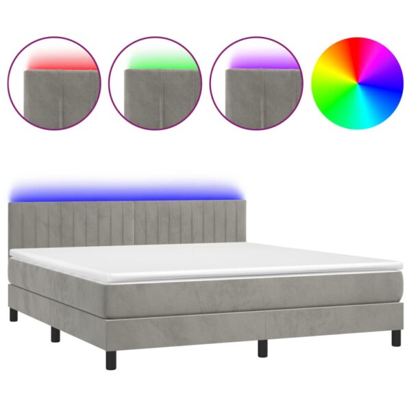 Krevet box spring s madracem LED svjetlosivi 160x200 cm baršun