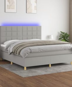 Krevet box spring s madracem LED svjetlosivi 160x200 cm tkanina