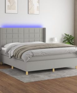 Krevet box spring s madracem LED svjetlosivi 160x200 cm tkanina