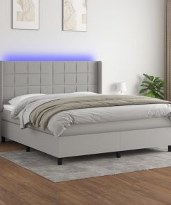 Krevet box spring s madracem LED svjetlosivi 160x200 cm tkanina