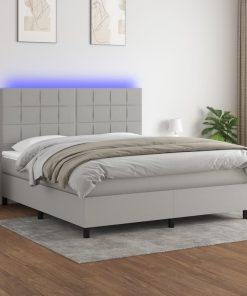 Krevet box spring s madracem LED svjetlosivi 160x200 cm tkanina