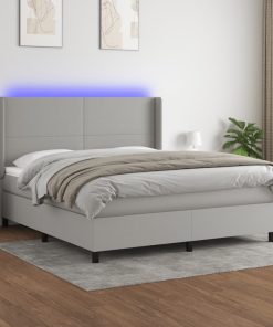 Krevet box spring s madracem LED svjetlosivi 160x200 cm tkanina