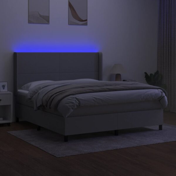 Krevet box spring s madracem LED svjetlosivi 160x200 cm tkanina - Image 3