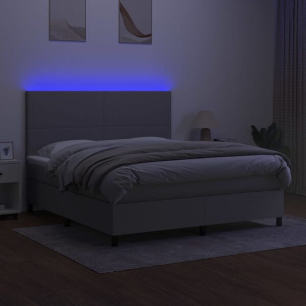 Krevet box spring s madracem LED svjetlosivi 160x200 cm tkanina - Image 4