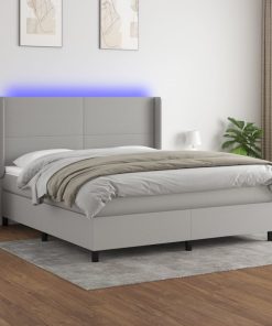 Krevet box spring s madracem LED svjetlosivi 180x200 cm tkanina