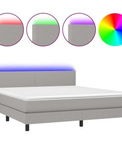 Krevet box spring s madracem LED svjetlosivi 180x200 cm tkanina
