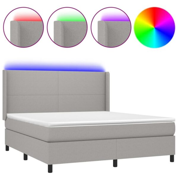 Krevet box spring s madracem LED svjetlosivi 180x200 cm tkanina