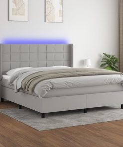 Krevet box spring s madracem LED svjetlosivi 180x200 cm tkanina