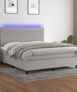 Krevet box spring s madracem LED svjetlosivi 180x200 cm tkanina