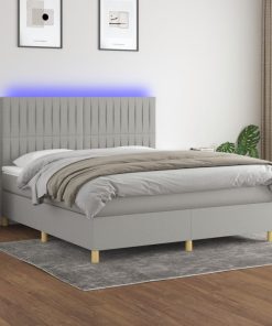 Krevet box spring s madracem LED svjetlosivi 180x200 cm tkanina