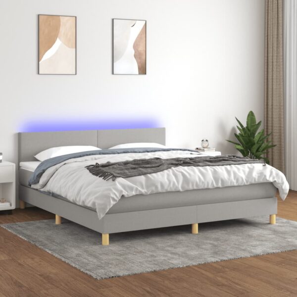 Krevet box spring s madracem LED svjetlosivi 180x200 cm tkanina