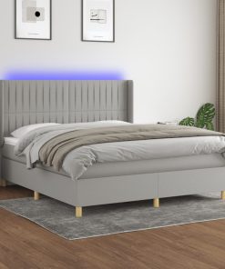 Krevet box spring s madracem LED svjetlosivi 180x200 cm tkanina