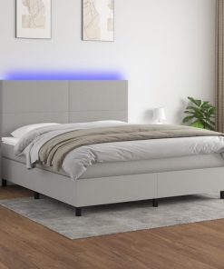 Krevet box spring s madracem LED svjetlosivi 180x200 cm tkanina