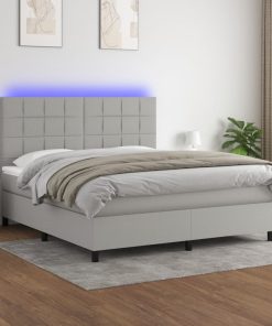 Krevet box spring s madracem LED svjetlosivi 180x200 cm tkanina