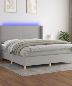 Krevet box spring s madracem LED svjetlosivi 180x200 cm tkanina