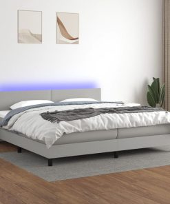 Krevet box spring s madracem LED svjetlosivi 200x200 cm tkanina