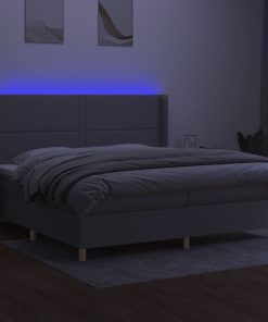 Krevet box spring s madracem LED svjetlosivi 200x200 cm tkanina