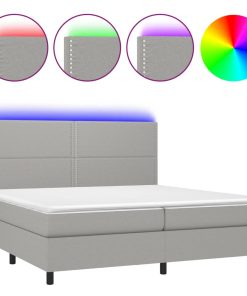 Krevet box spring s madracem LED svjetlosivi 200x200 cm tkanina